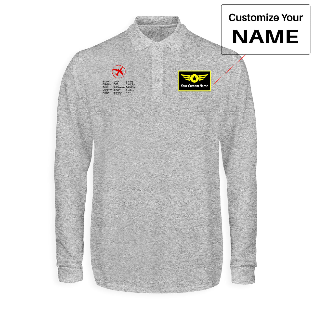 Aviation Alphabet 2 Designed Long Sleeve Polo T-Shirts