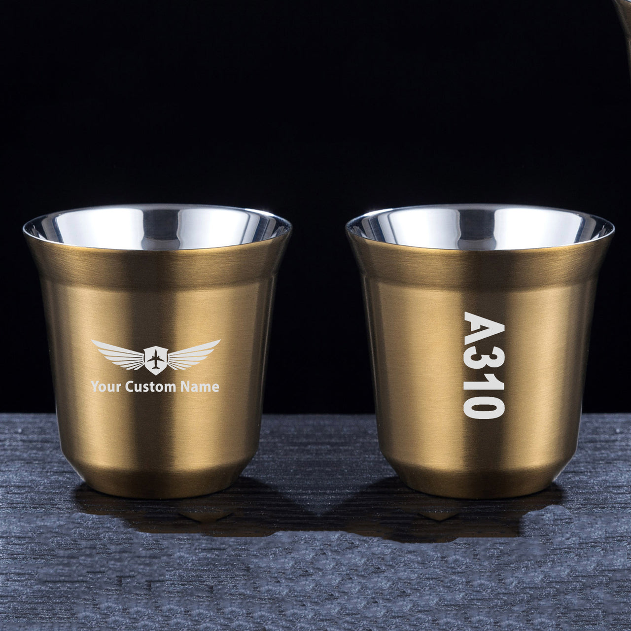 A310 Text Designed Double Wall Stainless Steel Coffee Mugs