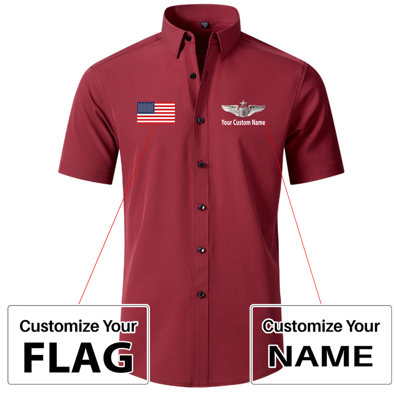 Custom Flag &Custom Name (US Air Force & Star) Design Super Quality Short Sleeve Shirts