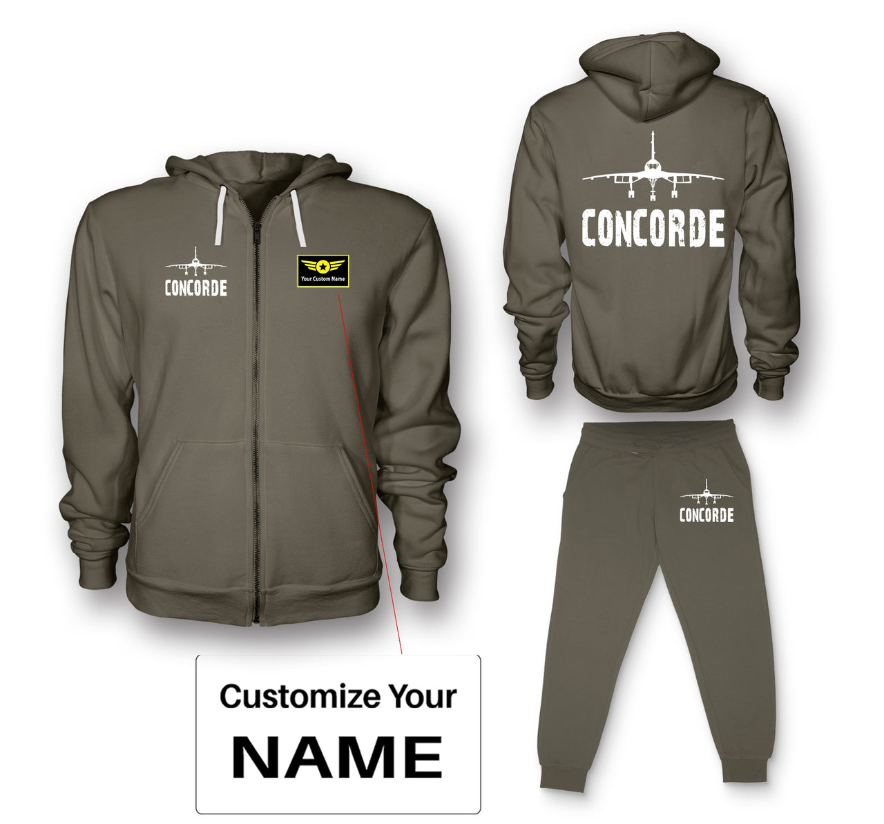 Concorde & Plane Designed Zipped Hoodies & Sweatpants Set