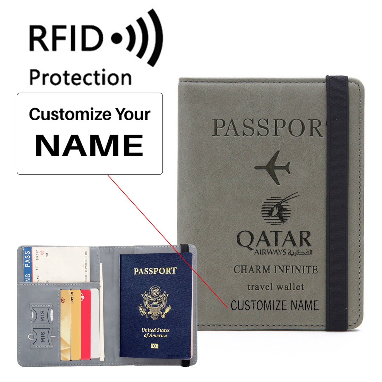 Qatar Airways Airlines Designed Passport Cover Travel Wallet Passport Holder