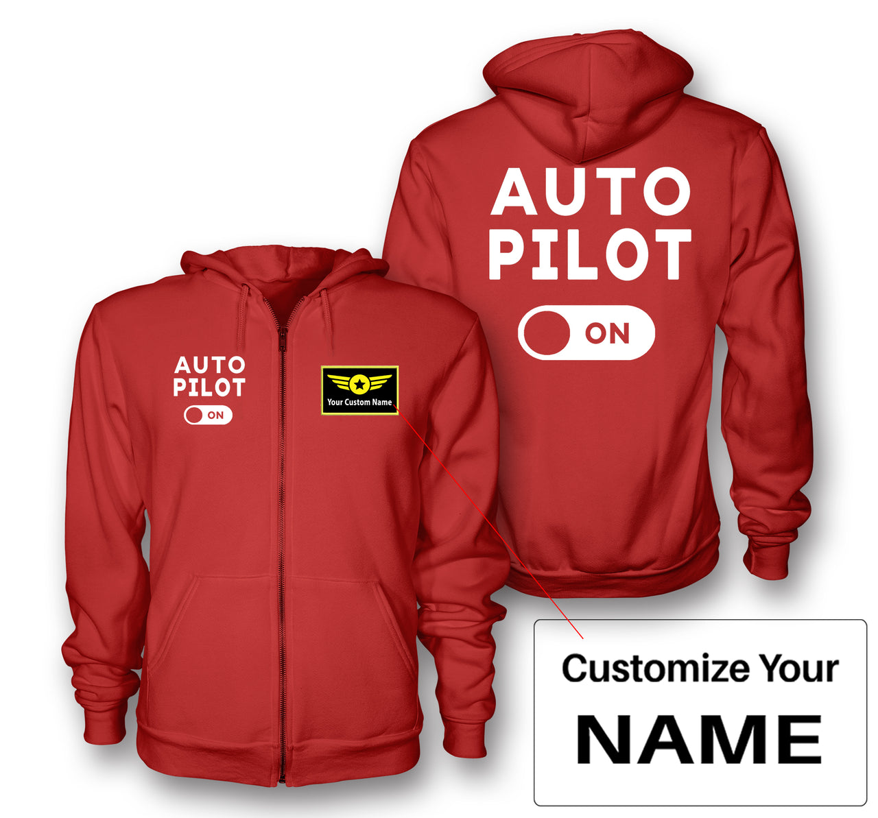 Auto Pilot ON Designed Zipped Hoodies