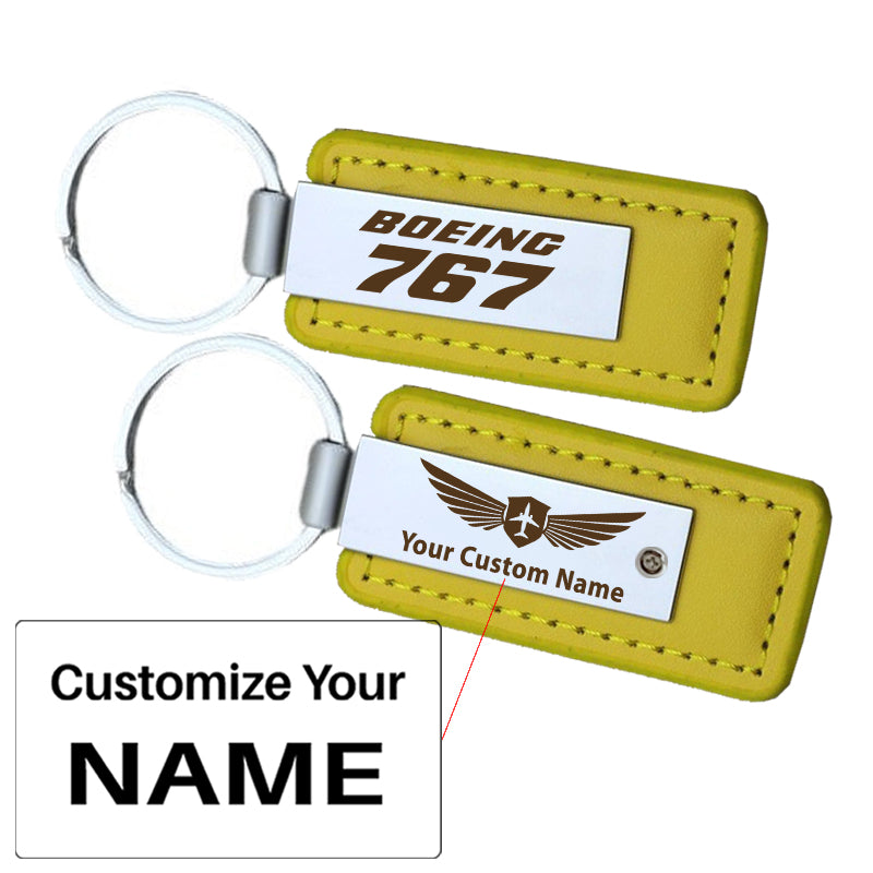 Boeing 767 & Text Faux Leather Key Chains