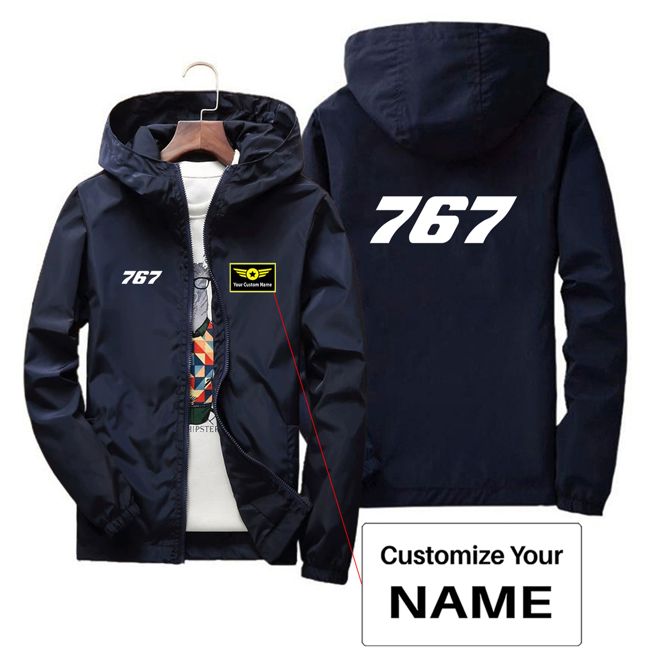 767 Flat Text Designed Thin Windbreaker Jackets