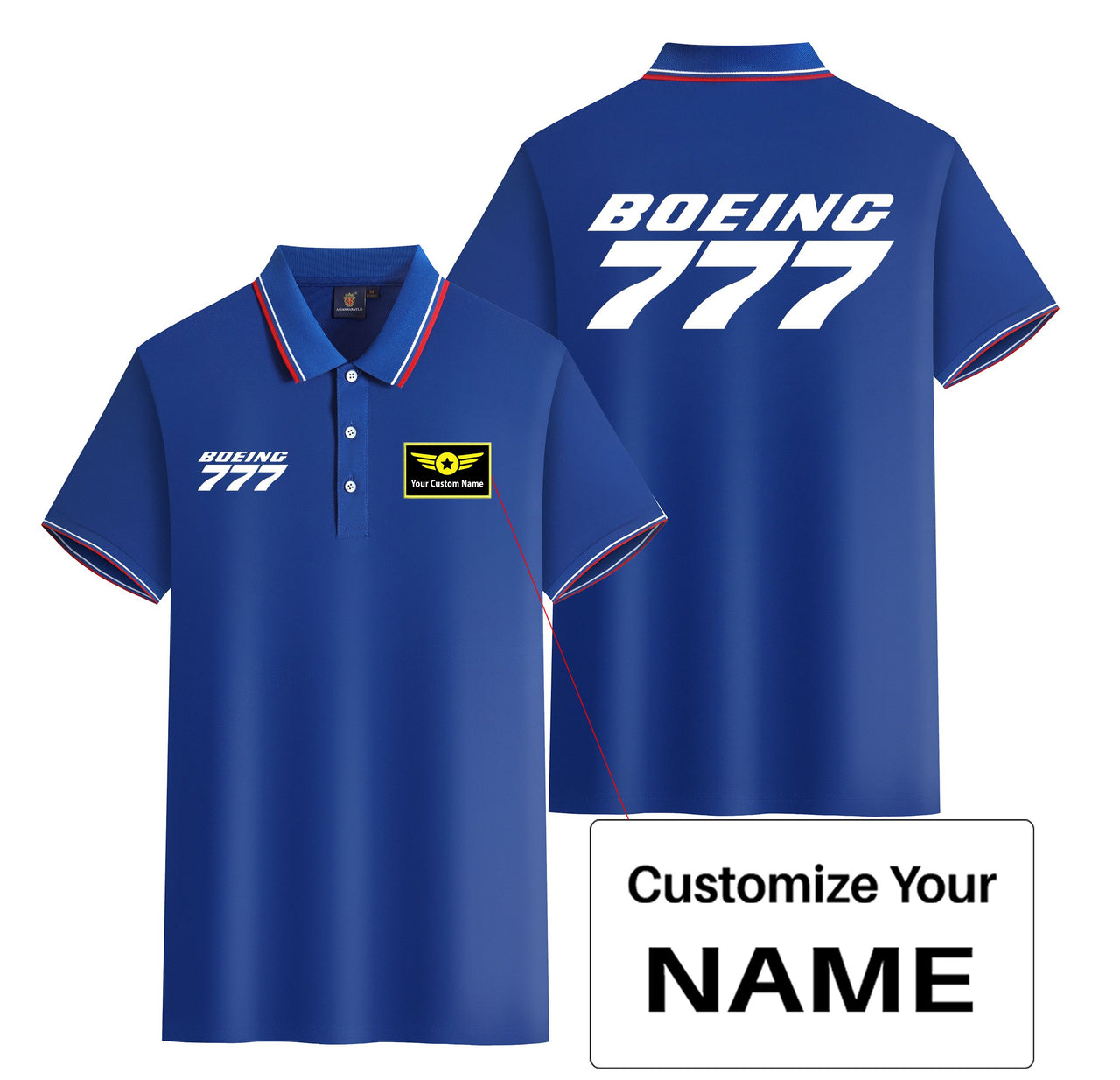Boeing 777 & Text Designed Stylish Polo T-Shirts (Double-Side)