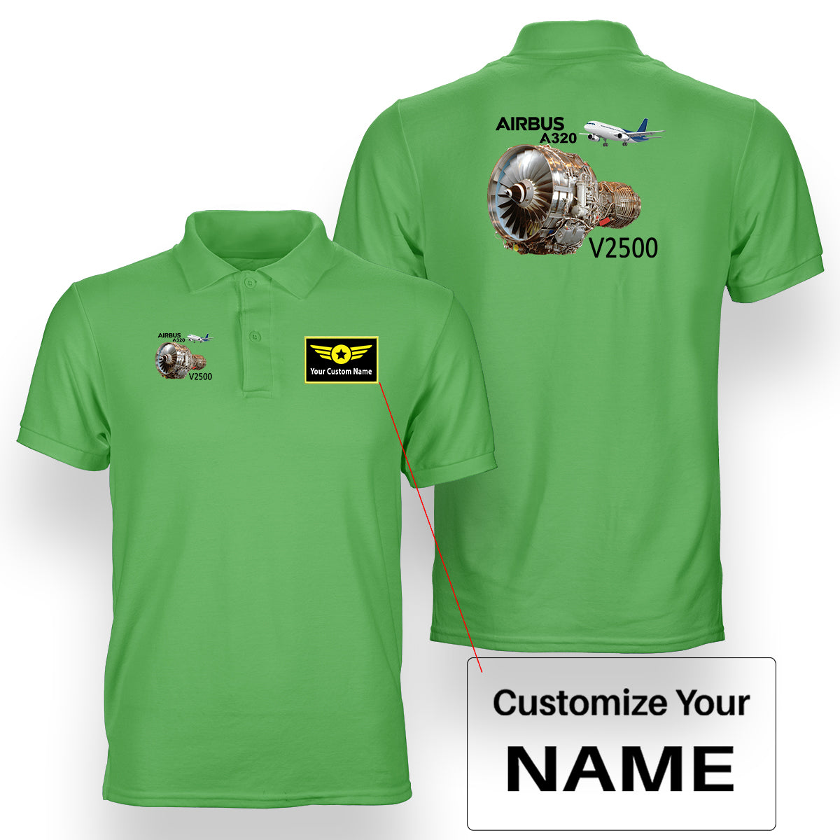 Airbus A320 & V2500 Engine Designed Double Side Polo T-Shirts