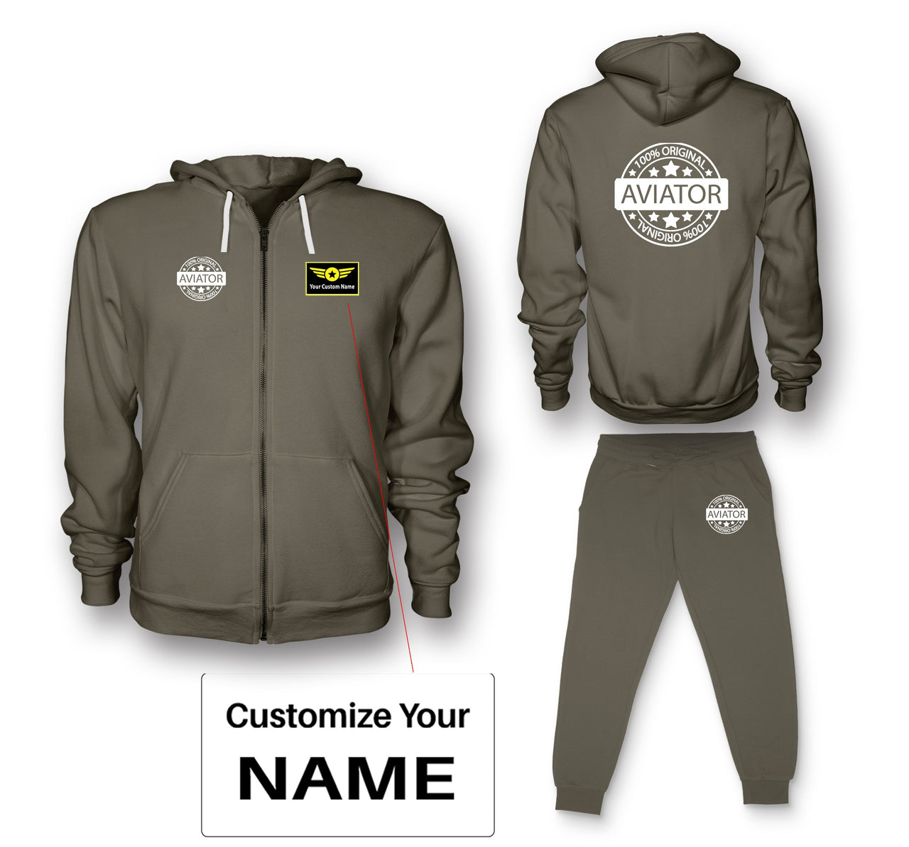 100 Original Aviator Designed Zipped Hoodies & Sweatpants Set