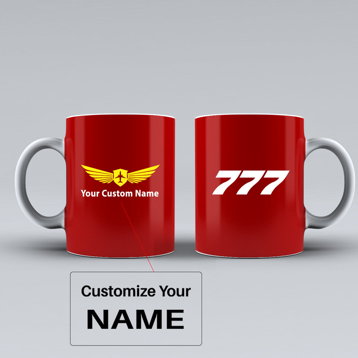 777 Flat Text Designed Ceramic White Mugs