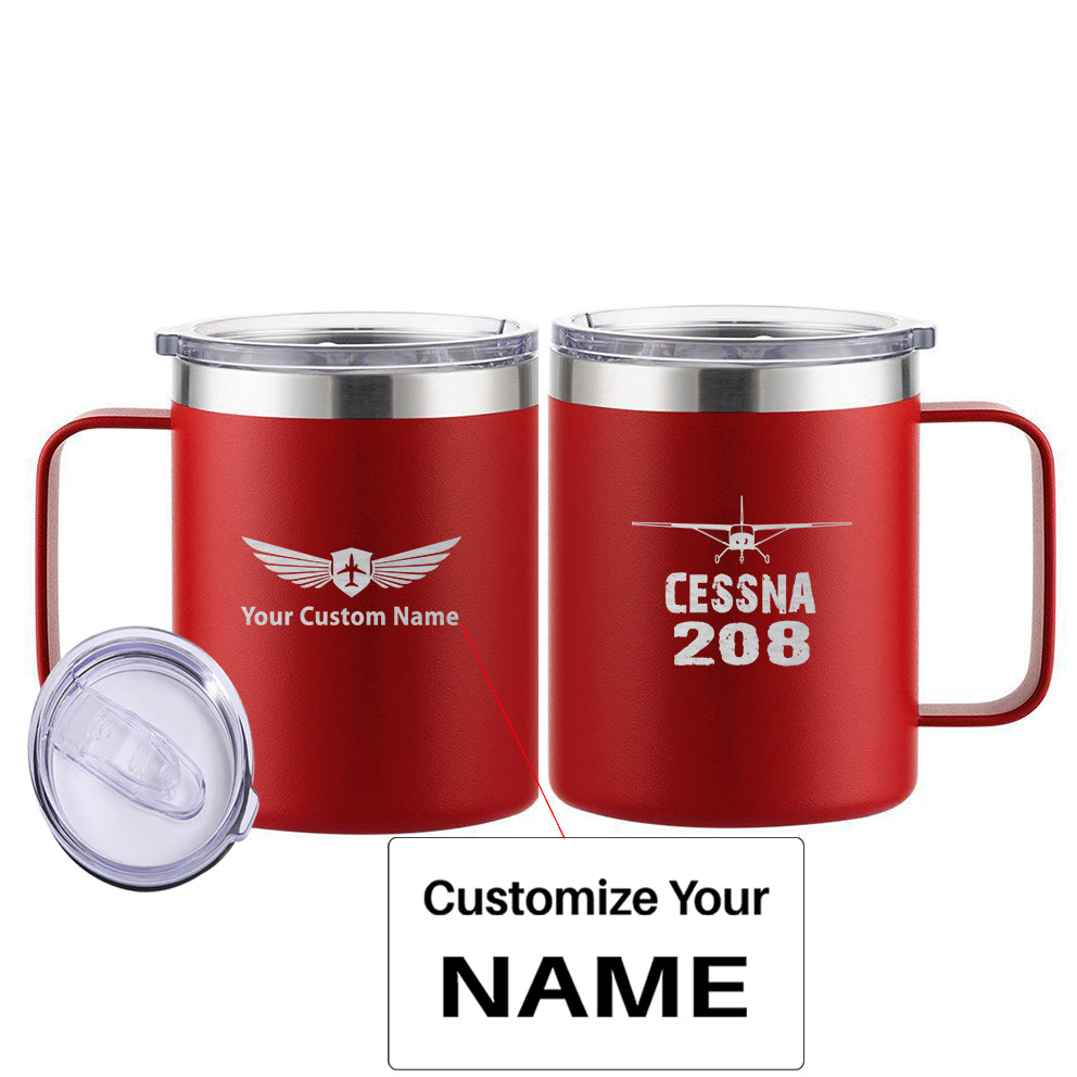 Cessna 208 & Plane Designed Stainless Steel Laser Engraved Mugs
