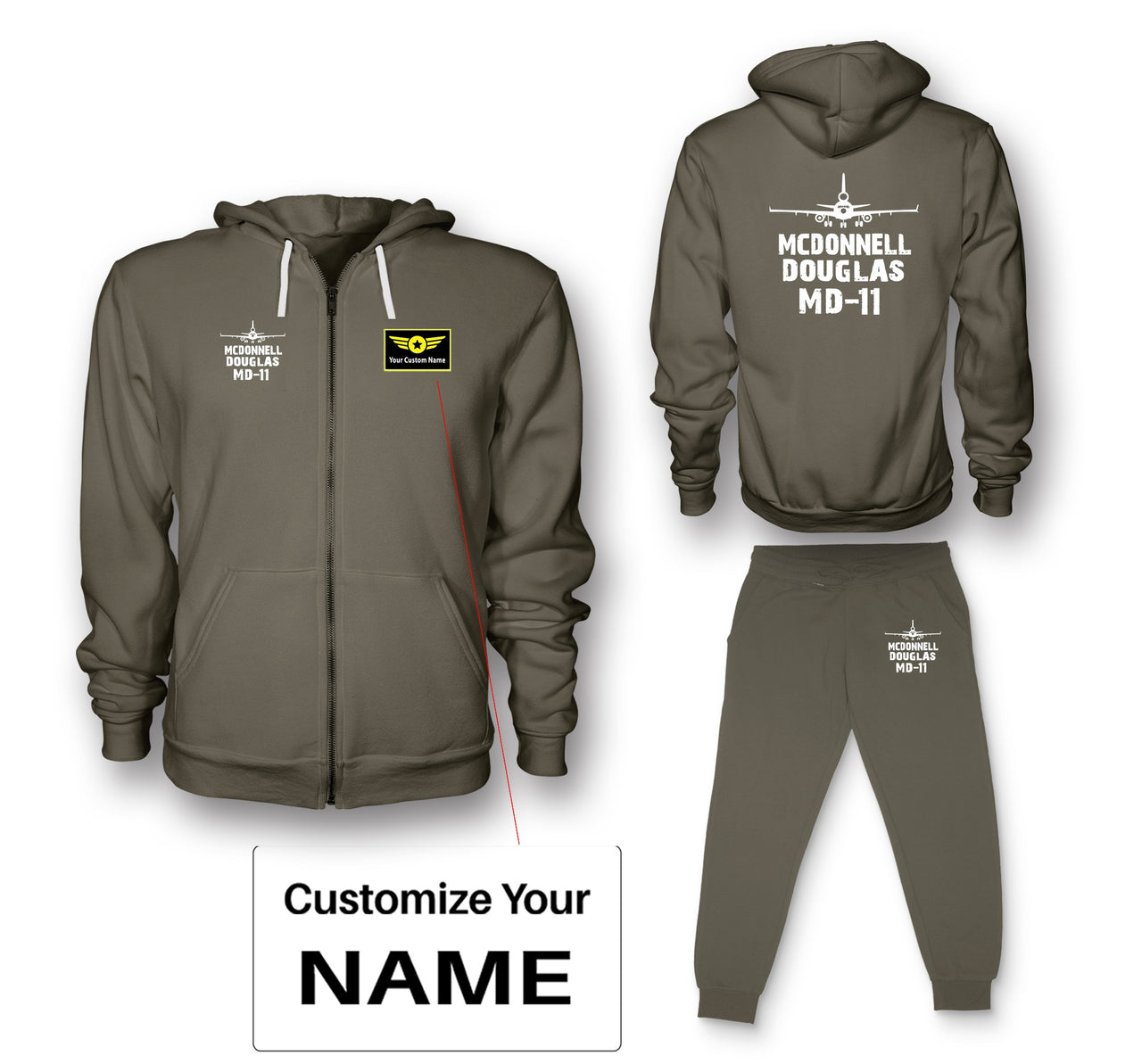 McDonnell Douglas MD-11 & Plane Designed Zipped Hoodies & Sweatpants Set
