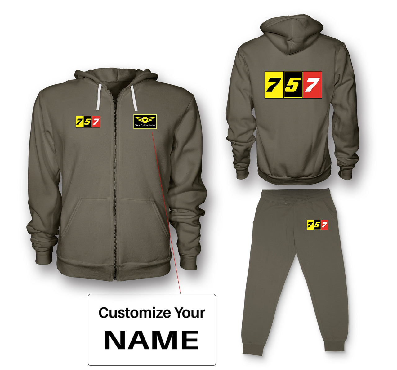Flat Colourful 757 Designed Zipped Hoodies & Sweatpants Set