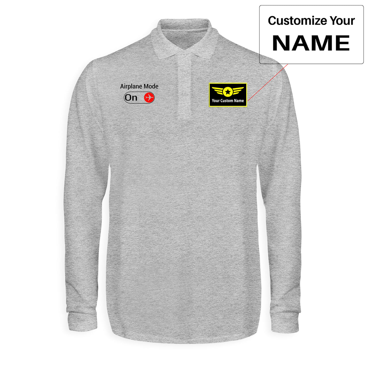 Airplane Mode On Designed Long Sleeve Polo T-Shirts