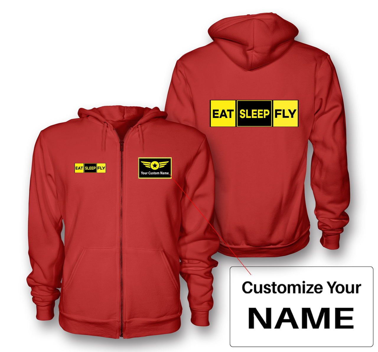 Eat Sleep Fly (Colourful) Designed Zipped Hoodies