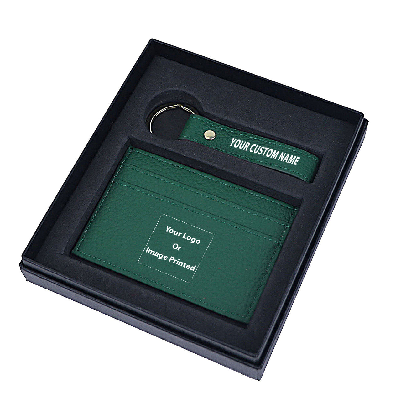 Your Custom Design & Image & Logo & Text Design Genuine Leather Cardholder Key Ring Gift Box Set