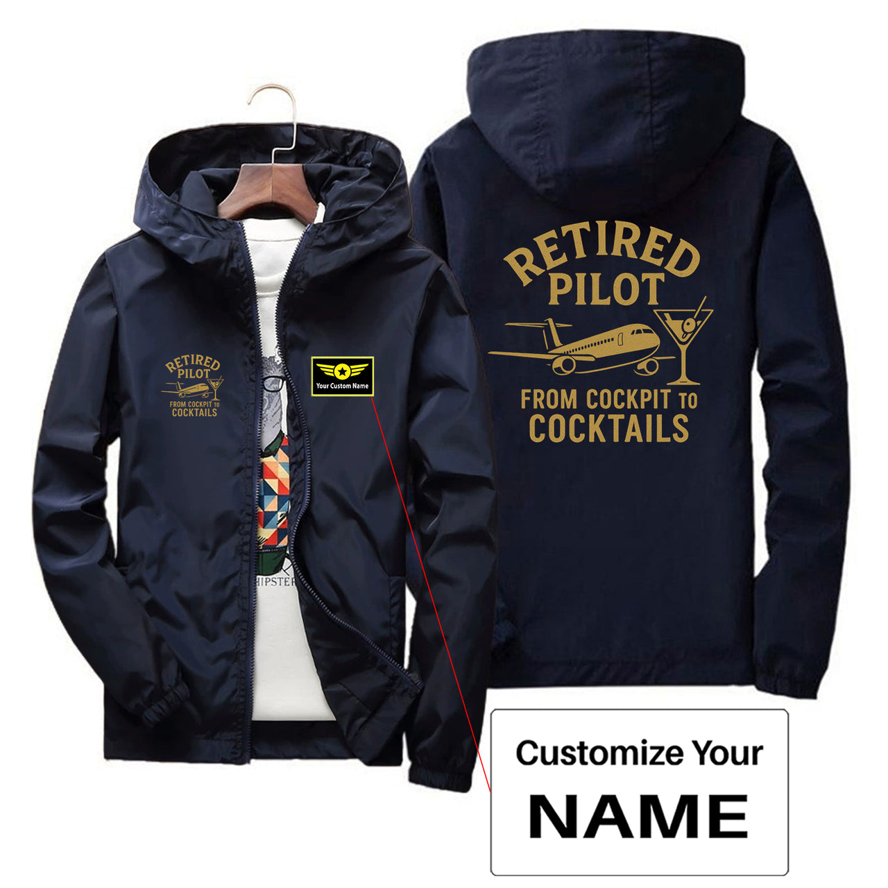 Retired Pilot & Coctails Designed Thin Windbreaker Jackets