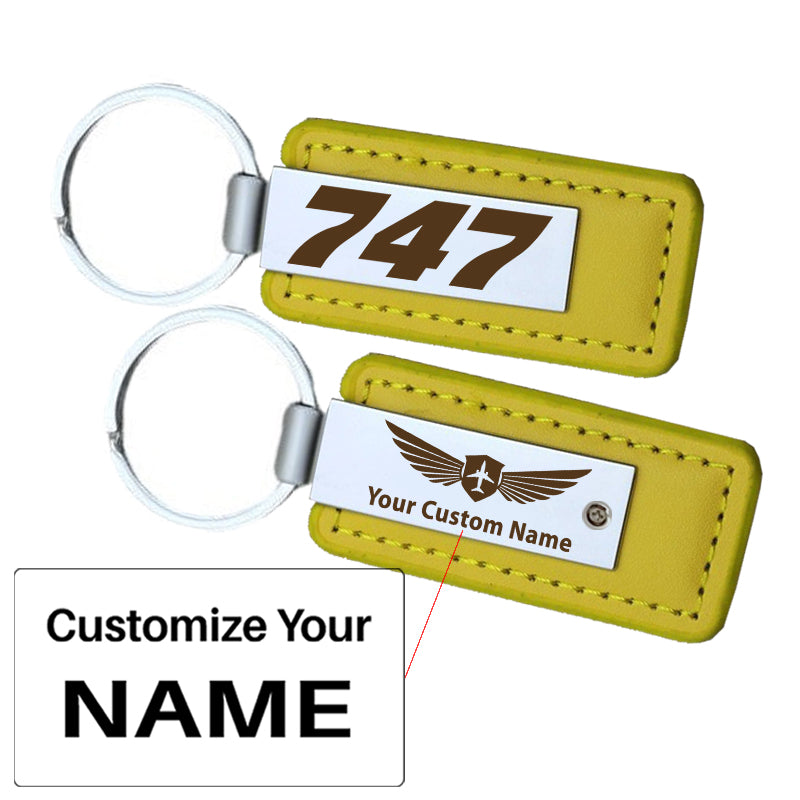 747 Flat Text Faux Leather Key Chains