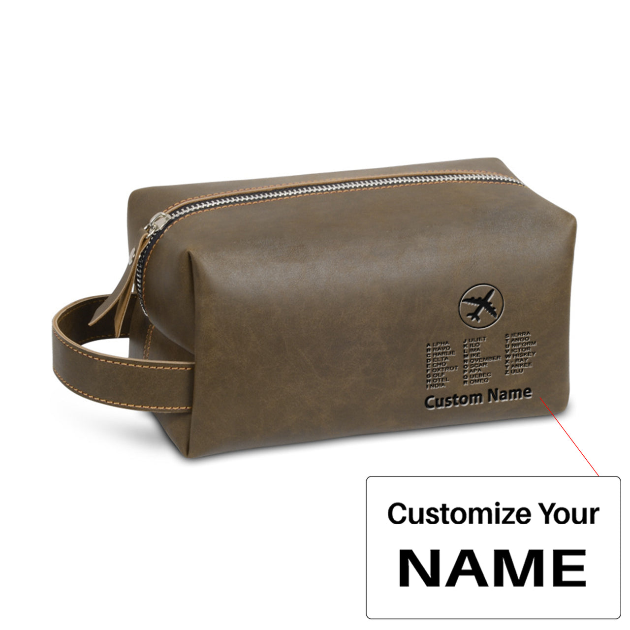 Aviation Alphabet 2 Designed Leather Clutch Toiletry Bag