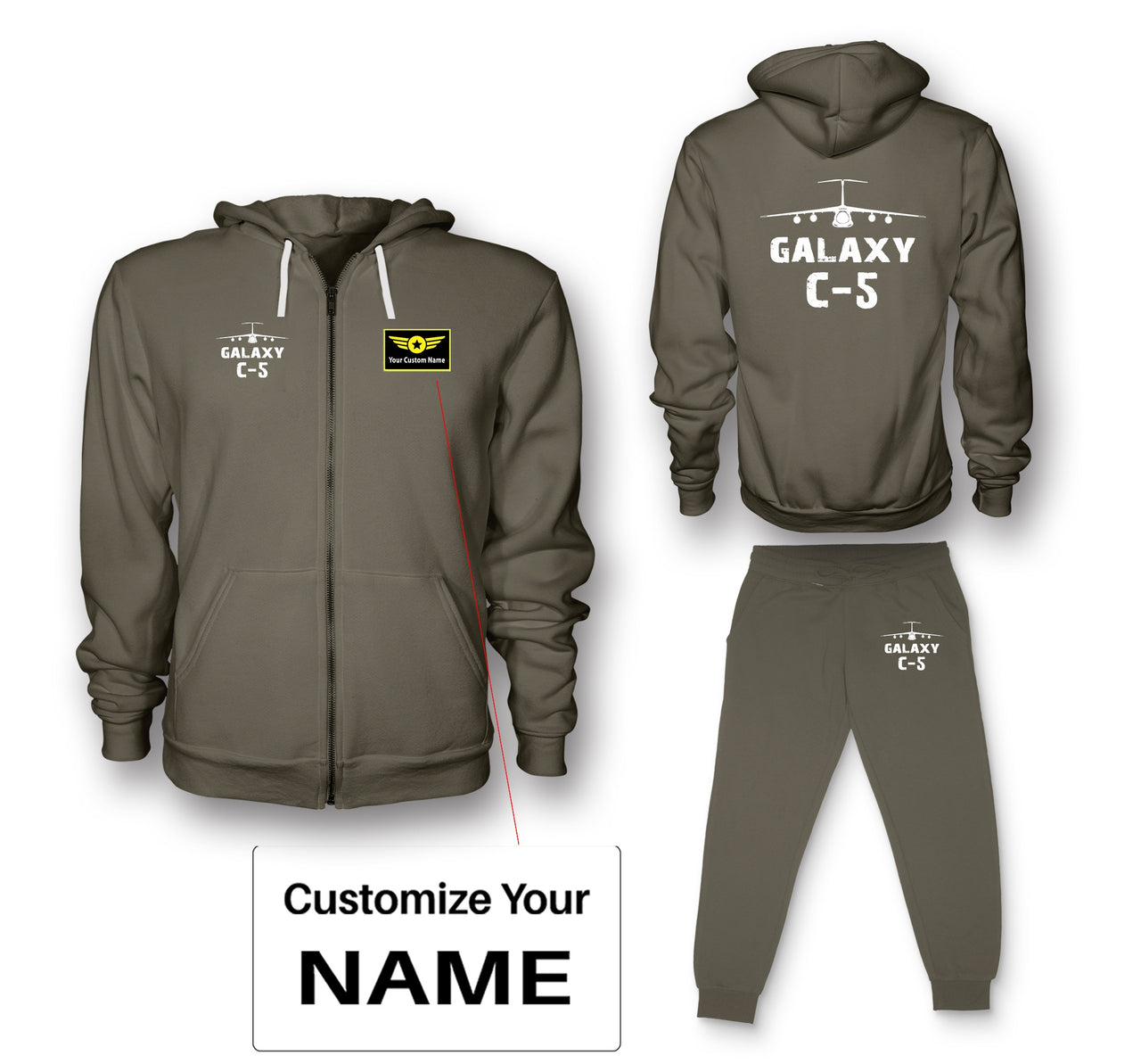 Military Transport Airplane C 5 Designed Zipped Hoodies & Sweatpants Set