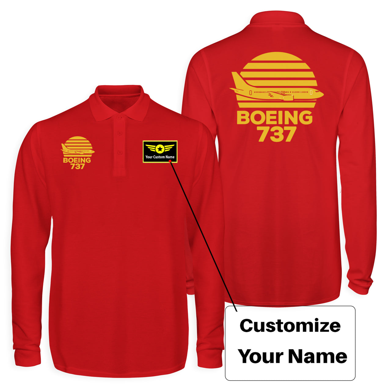 Retro Boeing 737 Designed Long Sleeve Polo T-Shirts (Double-Side)