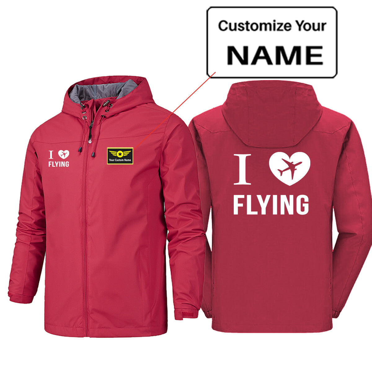 I Love Flying Designed Rain Jackets & Windbreakers