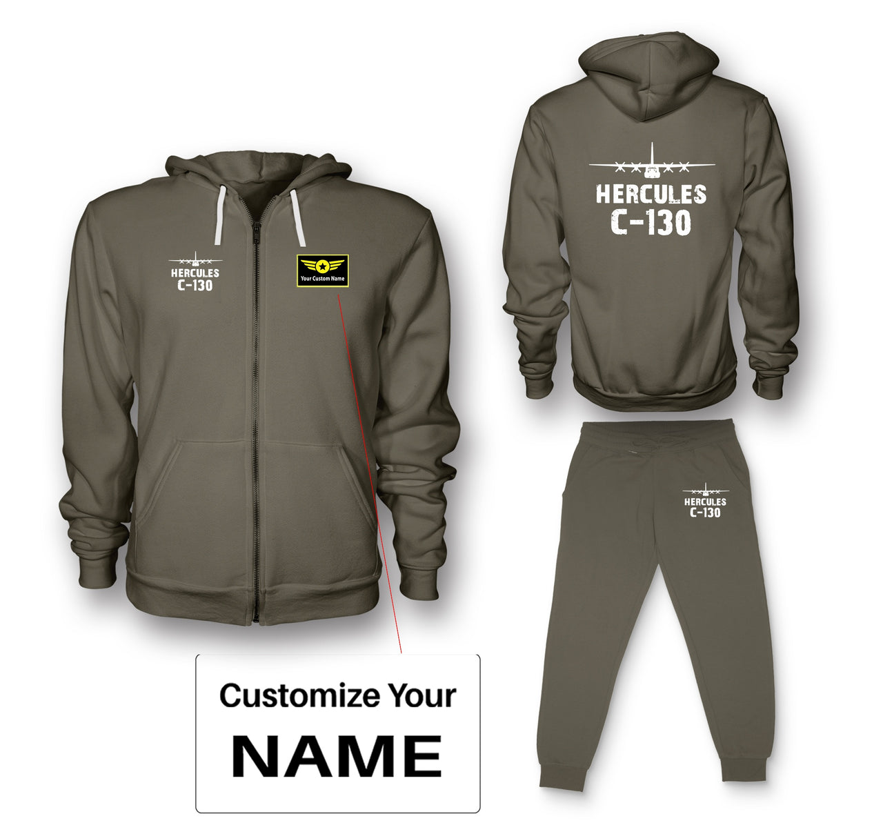 Military Transport Airplane C 130 Designed Zipped Hoodies & Sweatpants Set