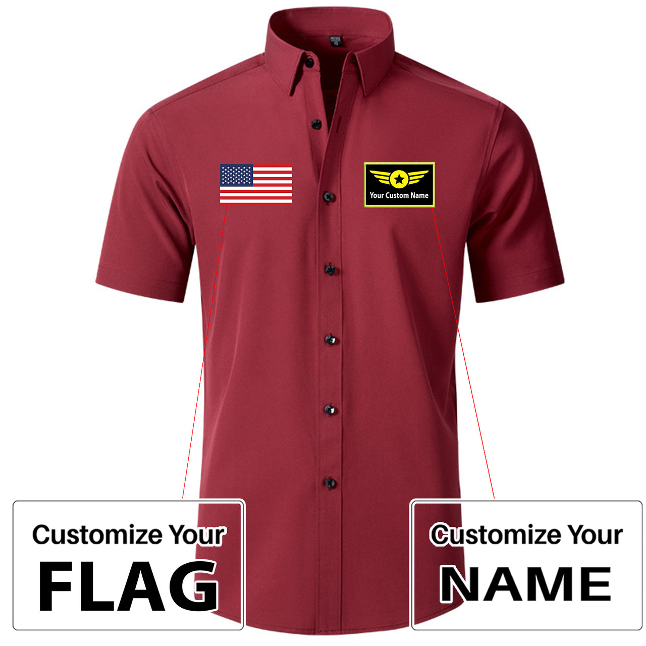Custom Flag & Name with Special Badge Design Super Quality Short Sleeve Shirts