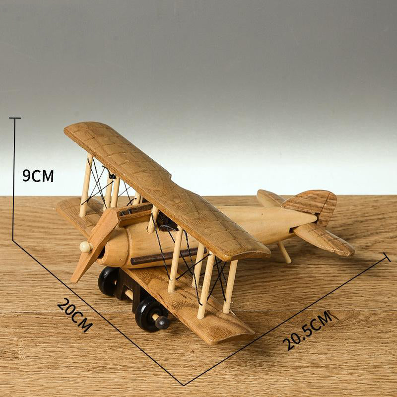 Solid Wood Retro Handmade Desktop Airplane Model Decoration