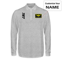 Thumbnail for Boeing 787 Text Designed Long Sleeve Polo T-Shirts
