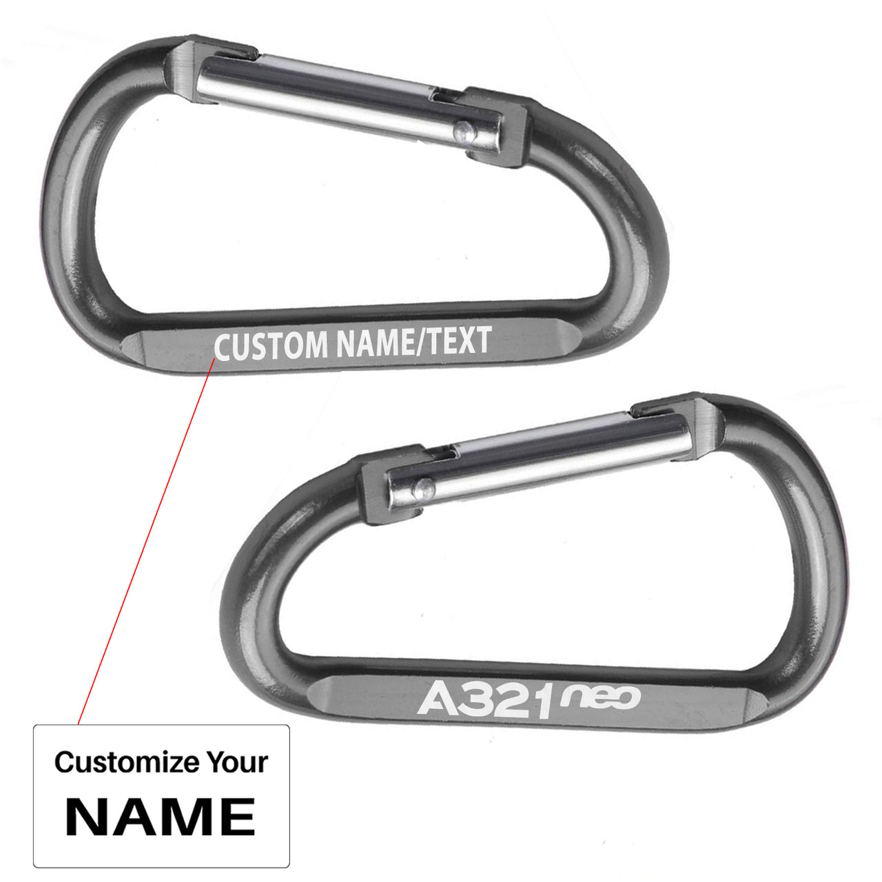 A321neo & Text Designed Aluminum Alloy Carabiner Key chains