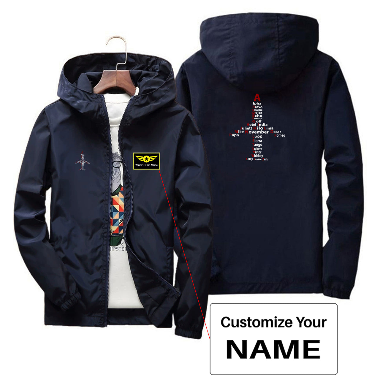 Airplane Shape Aviation Alphabet Designed Thin Windbreaker Jackets