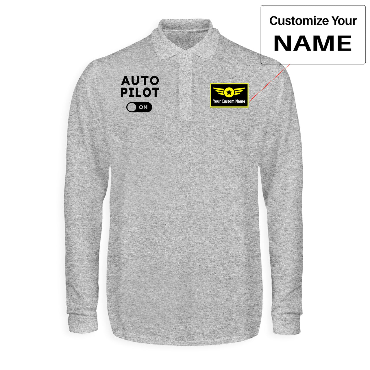 Auto Pilot ON Designed Long Sleeve Polo T-Shirts