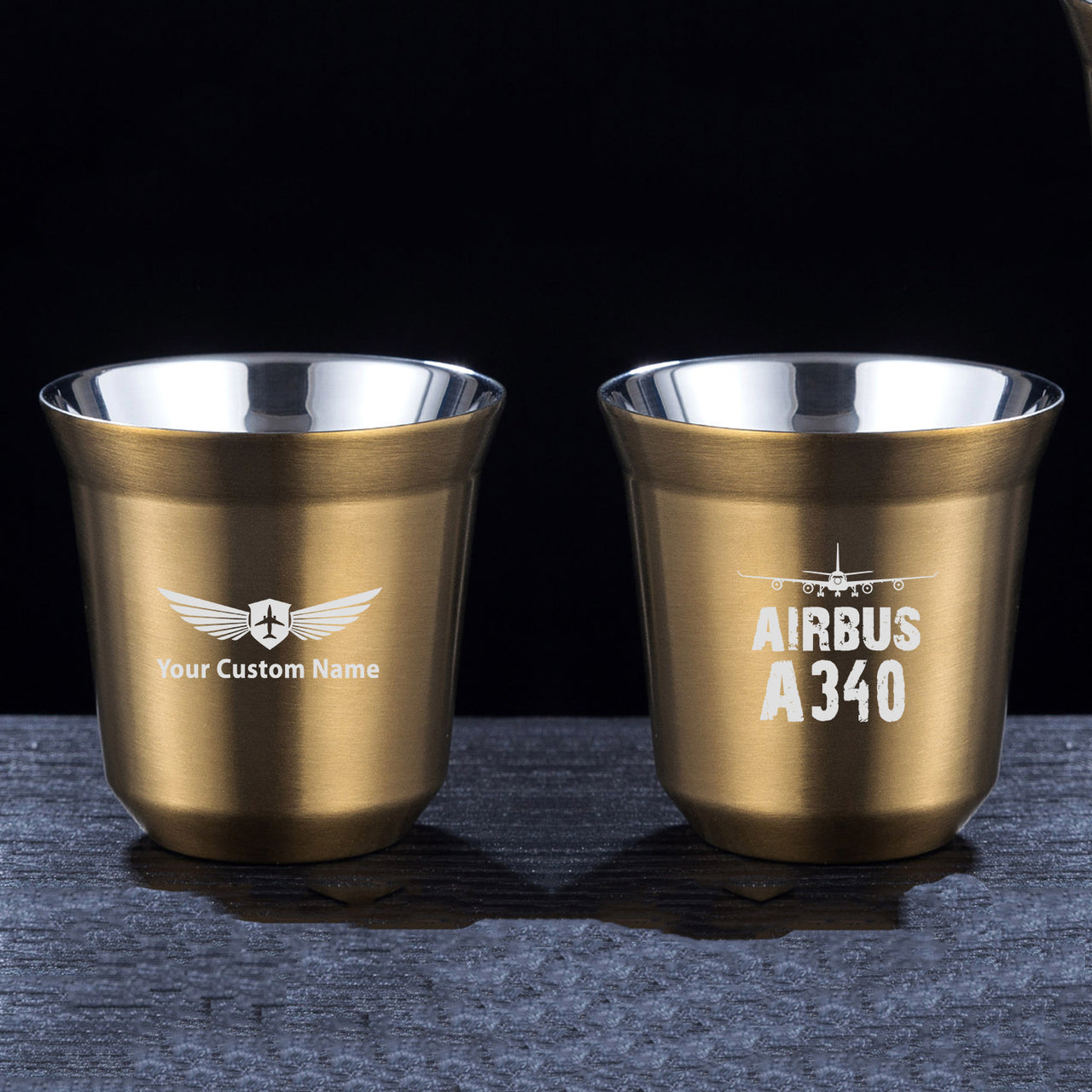 Airbus A340 & Plane Designed Double Wall Stainless Steel Coffee Mugs