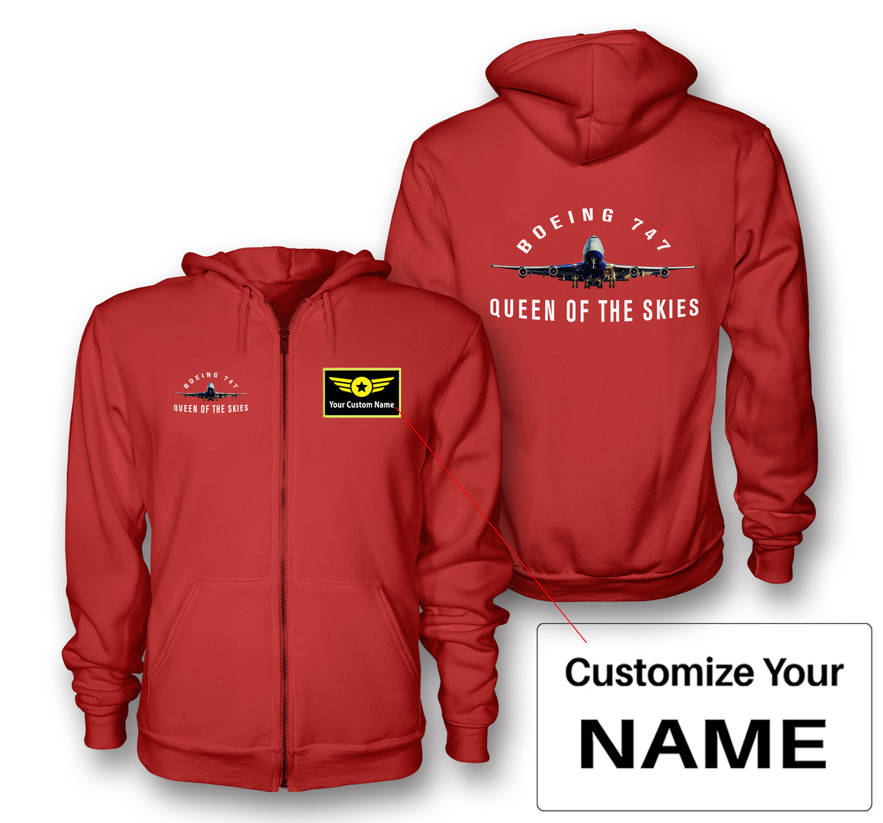Boeing 747 Queen of the Skies Designed Zipped Hoodies