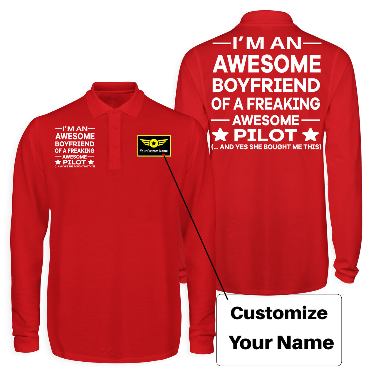 I am an Awesome Boyfriend Designed Long Sleeve Polo T-Shirts (Double-Side)