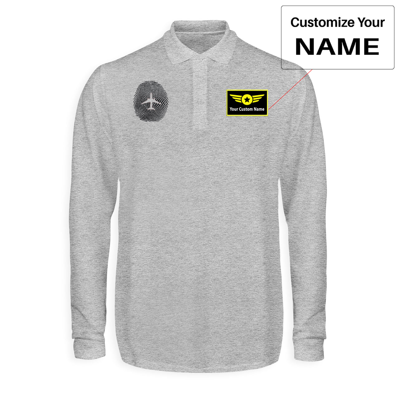Aviation Finger Print Designed Long Sleeve Polo T-Shirts