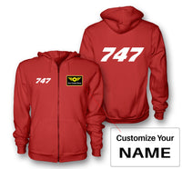 Thumbnail for 747 Flat Text Designed Zipped Hoodies