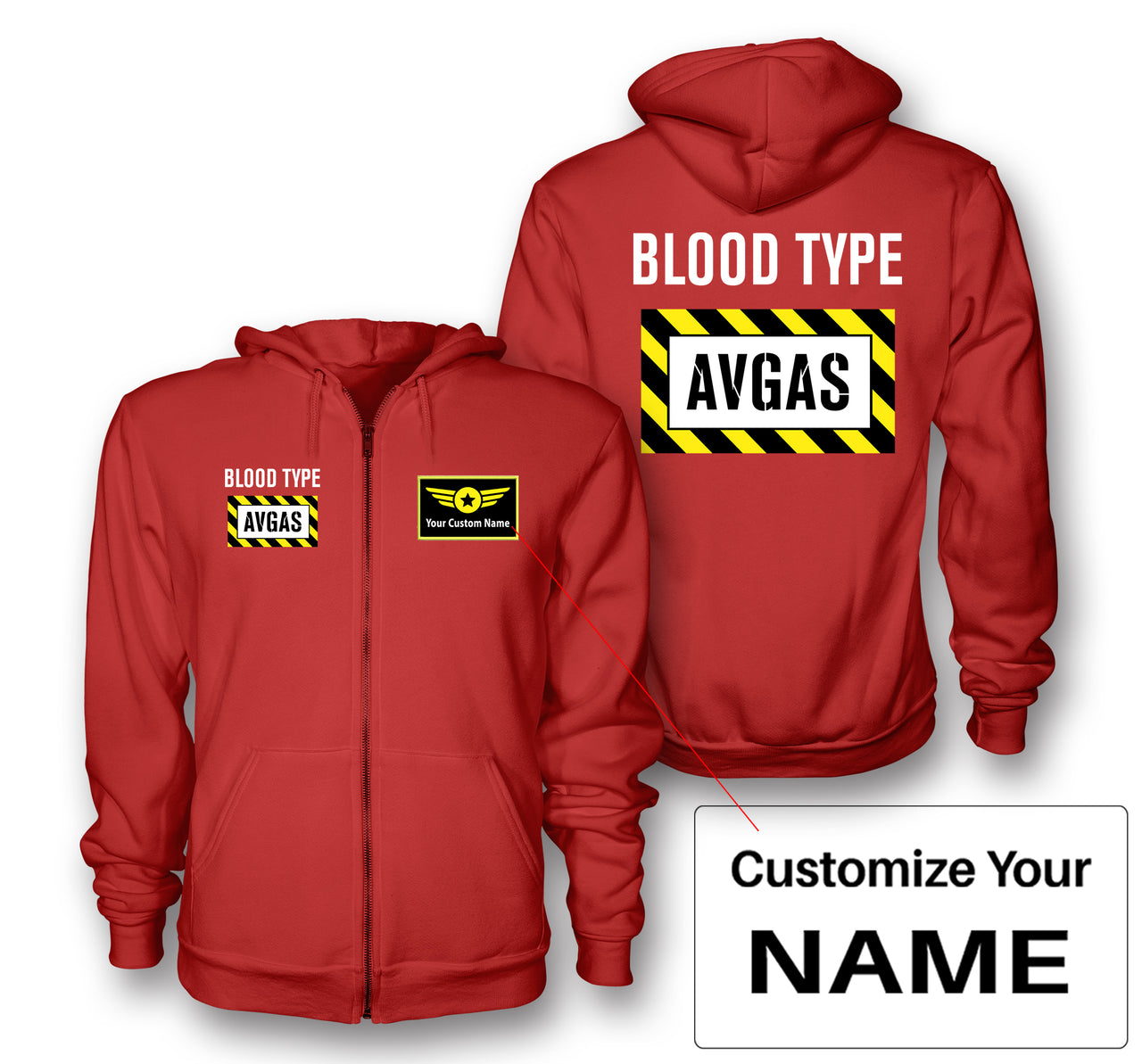 Blood Type AVGAS Designed Zipped Hoodies