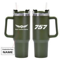 Thumbnail for 757 Flat Text Designed 40oz Stainless Steel Car Mug With Holder