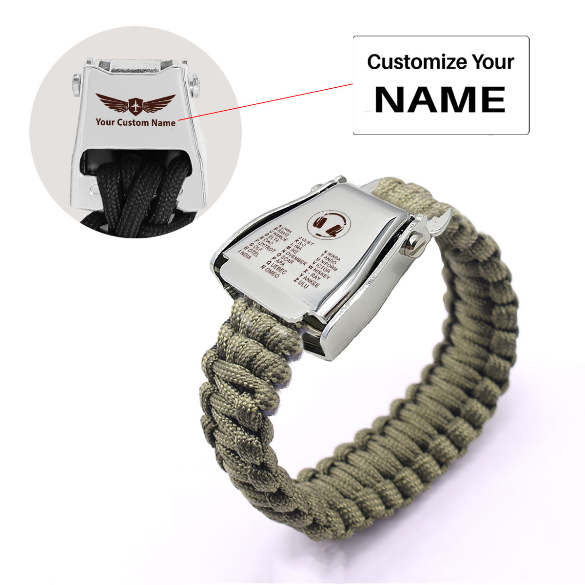 Aviation Alphabet 3 Design Airplane Seat Belt Bracelet