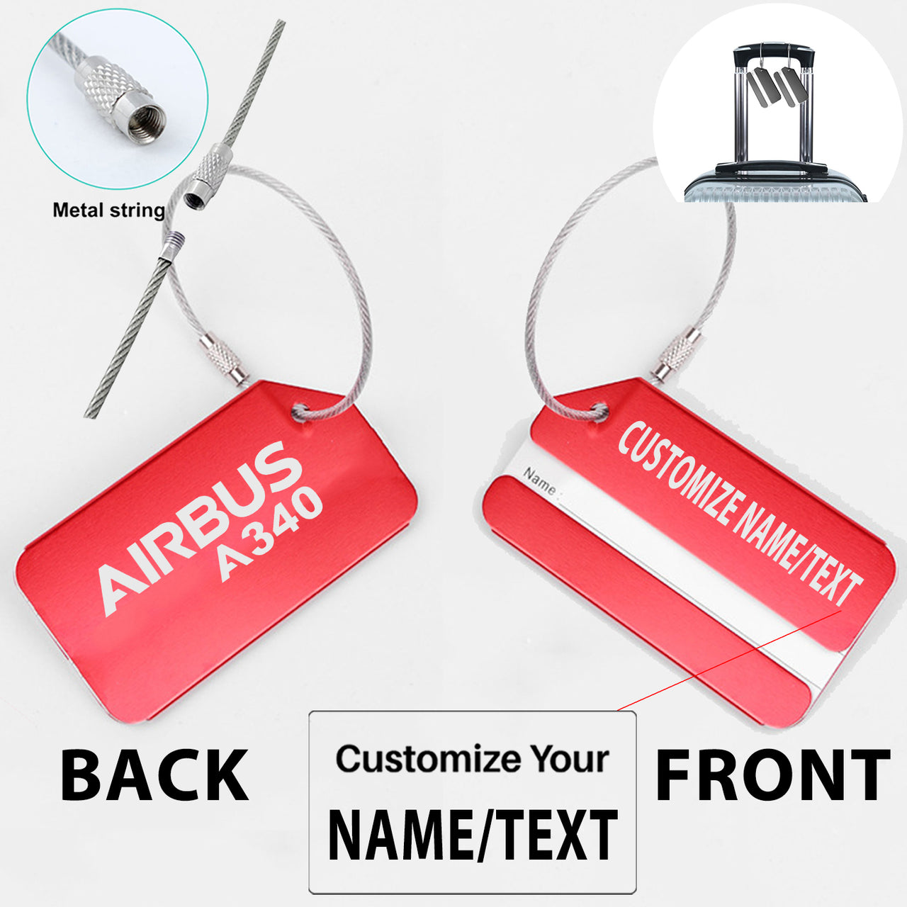Airbus A340 & Text Designed Fashion Metal Luggage Tags