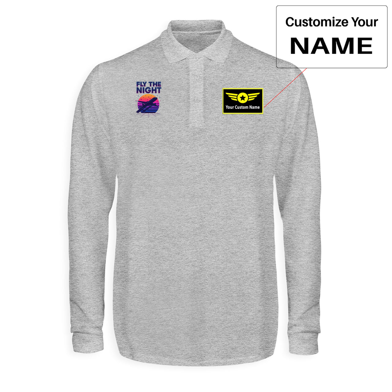 Fly The Night Designed Long Sleeve Polo T-Shirts