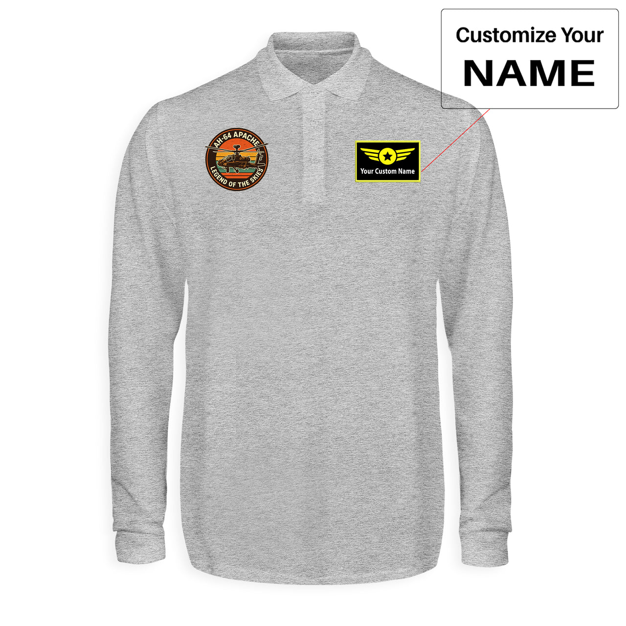 Retro Apache AH-64 Designed Long Sleeve Polo T-Shirts