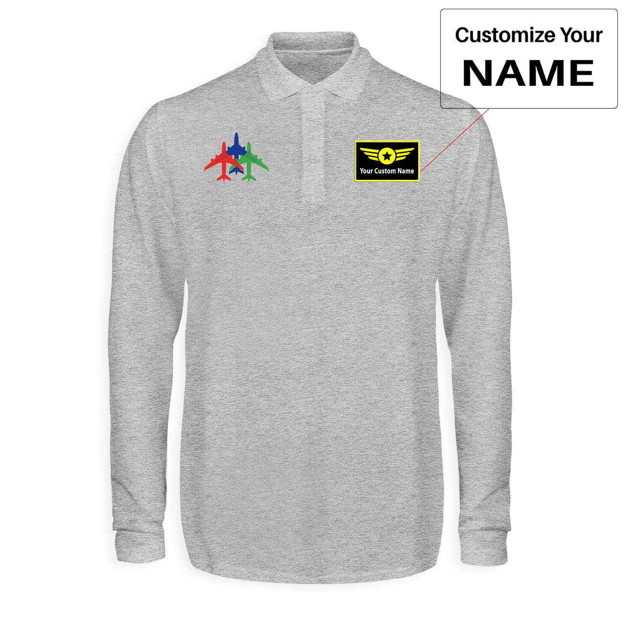 Colourful 3 Airplanes Designed Long Sleeve Polo T-Shirts