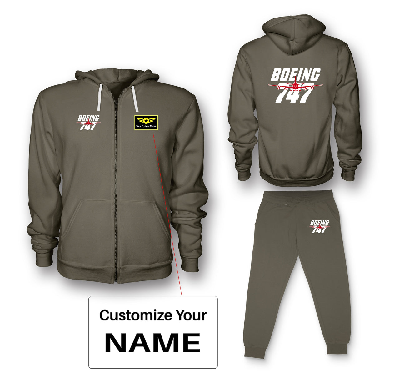 Amazing Boeing 747 Designed Zipped Hoodies & Sweatpants Set