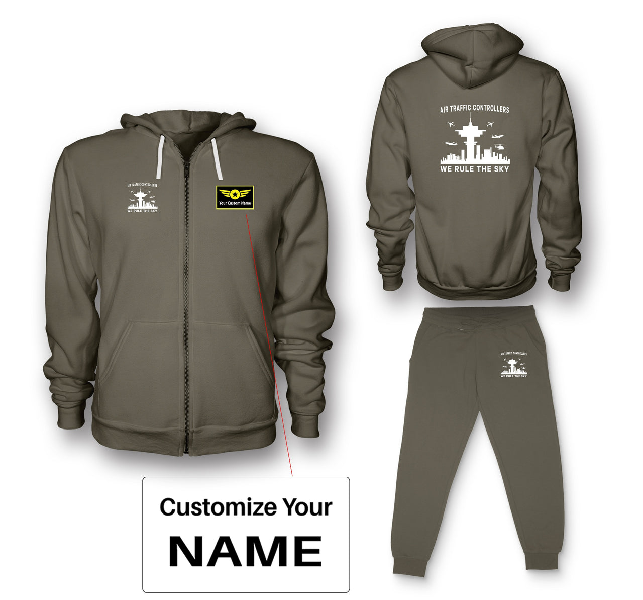 Air Traffic Controllers - We Rule The Sky Designed Zipped Hoodies & Sweatpants Set