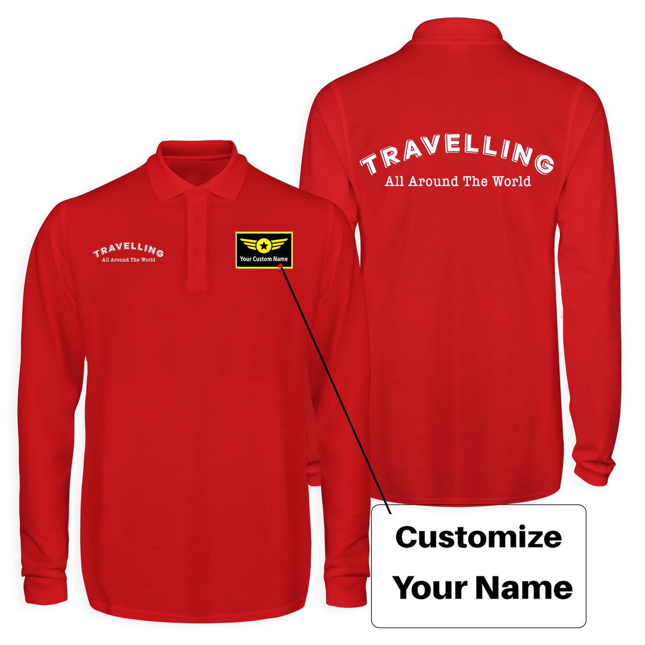 Travelling All Around The World Designed Long Sleeve Polo T-Shirts (Double-Side)