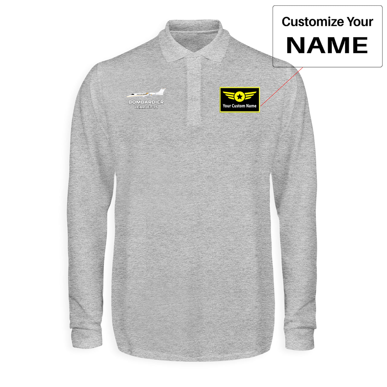 The Bombardier Learjet 75 Designed Long Sleeve Polo T-Shirts