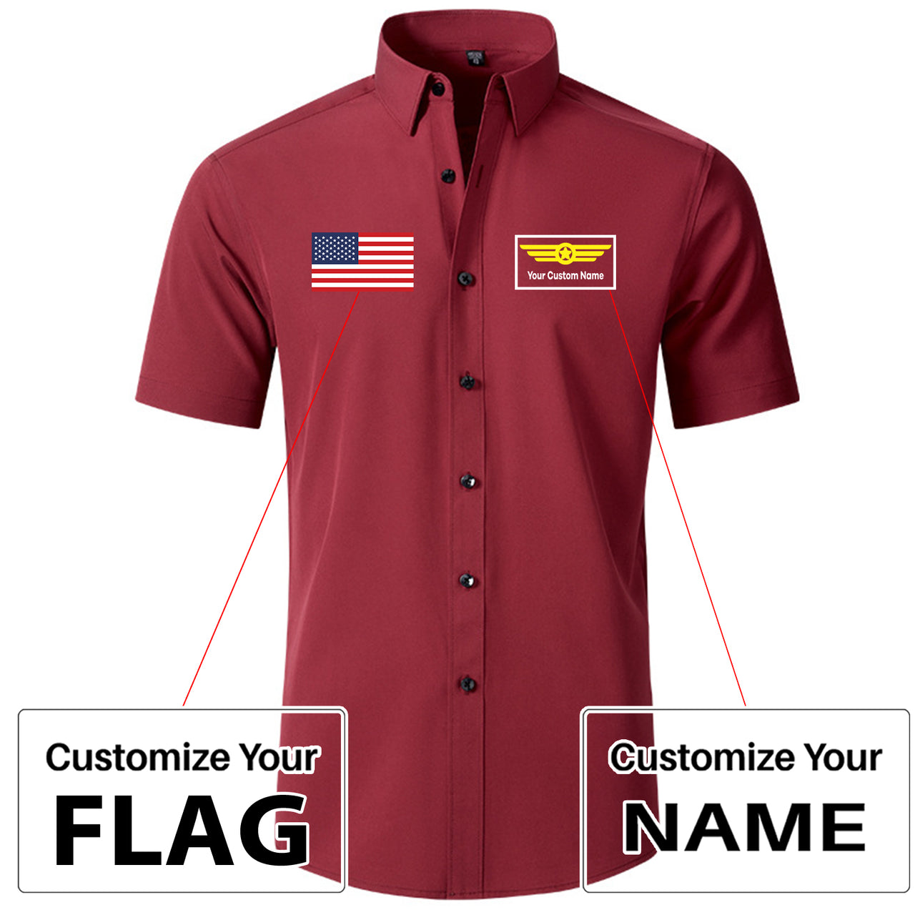 Custom Flag & Name with Badge 1 Design Super Quality Short Sleeve Shirts