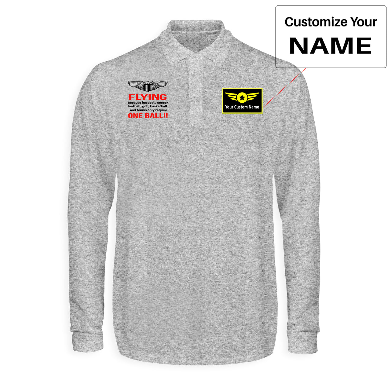 Flying One Ball Designed Long Sleeve Polo T-Shirts