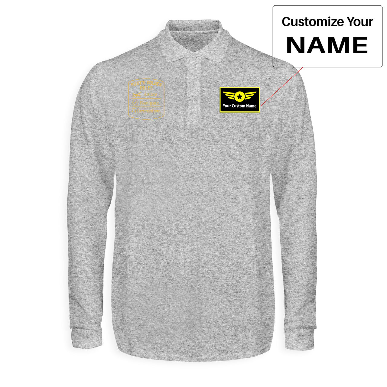 Pilot's Golden Rules Designed Long Sleeve Polo T-Shirts